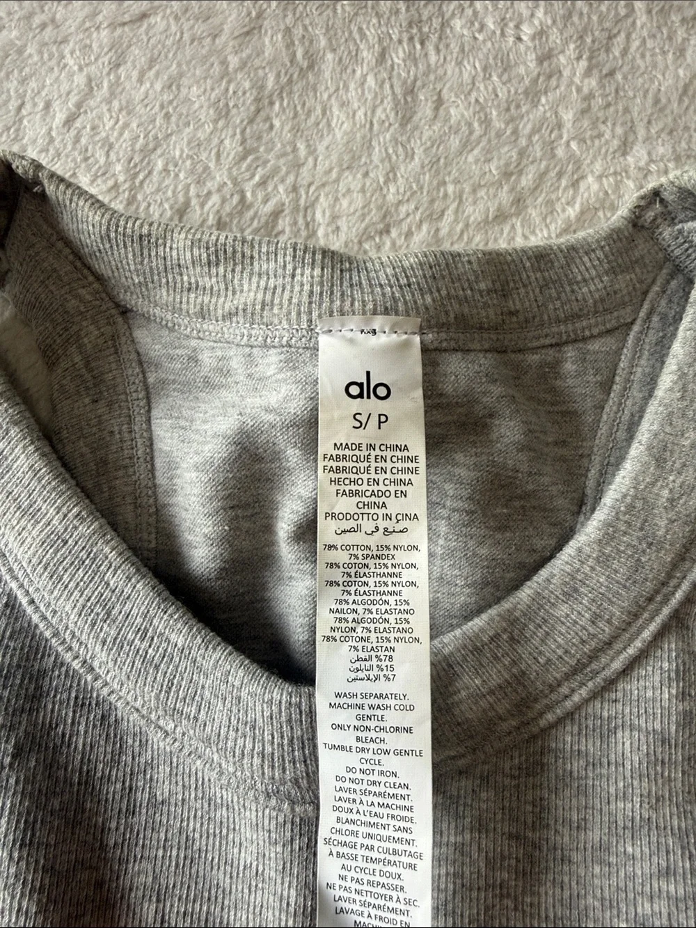 ALO Yoga Light Gray Ribbed Crop Tank - Picture 3 of 3
